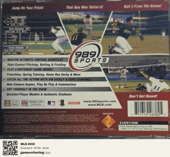 MLB 2002 PlayStation, NTSC box back