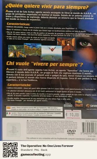 The Operative: No One Lives Forever PlayStation 2, PAL box back