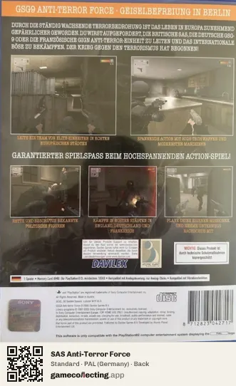 SAS Anti-Terror Force PlayStation 2, Germany box back