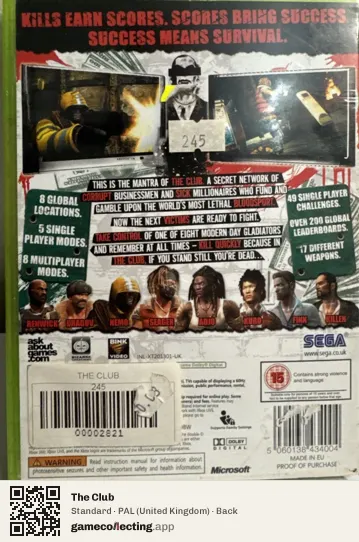 The Club Xbox 360, United Kingdom box back