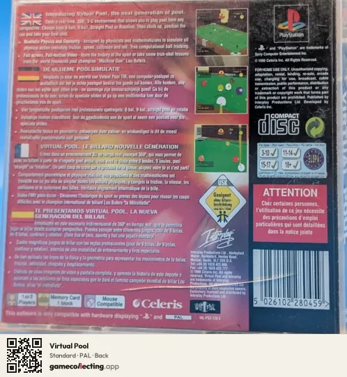 Virtual Pool PlayStation, PAL box back
