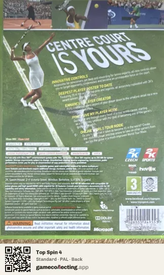 Top Spin 4 Xbox 360, PAL box back