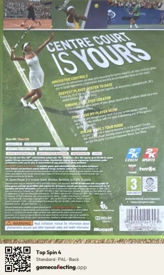 Top Spin 4 Xbox 360, PAL box back