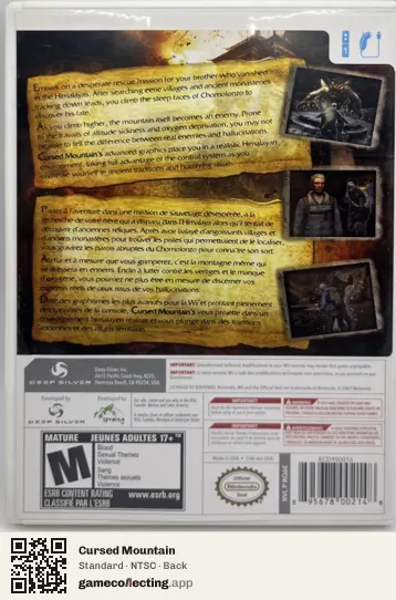 Cursed Mountain Nintendo Wii, NTSC box back