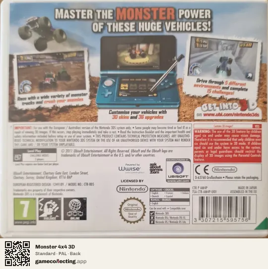 Monster 4x4 3D Nintendo 3DS, PAL box back