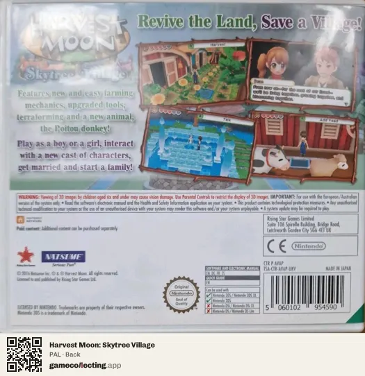 Harvest Moon: Skytree Village Nintendo 3DS, PAL box back