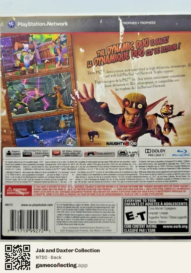 Jak and Daxter Collection PlayStation 3, NTSC box back