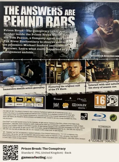 Prison Break: The Conspiracy PlayStation 3, United Kingdom box back
