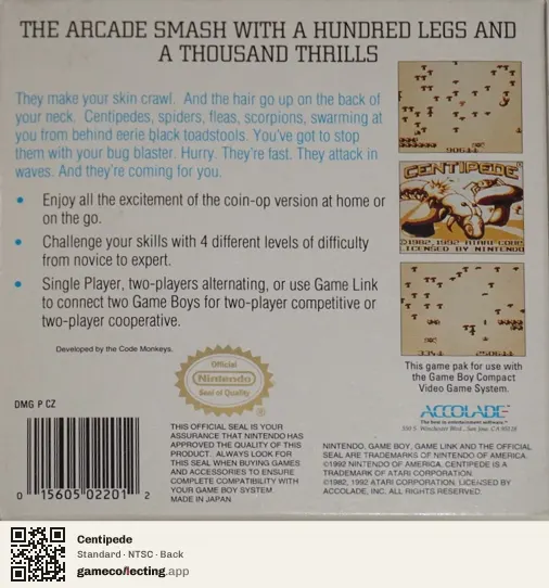 Centipede Game Boy, NTSC box back