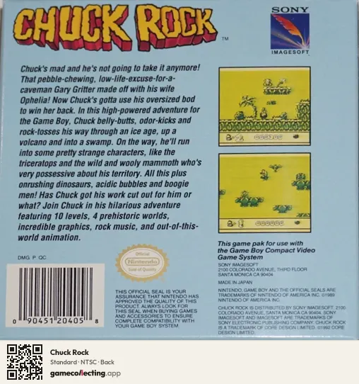 Chuck Rock Game Boy, NTSC box back