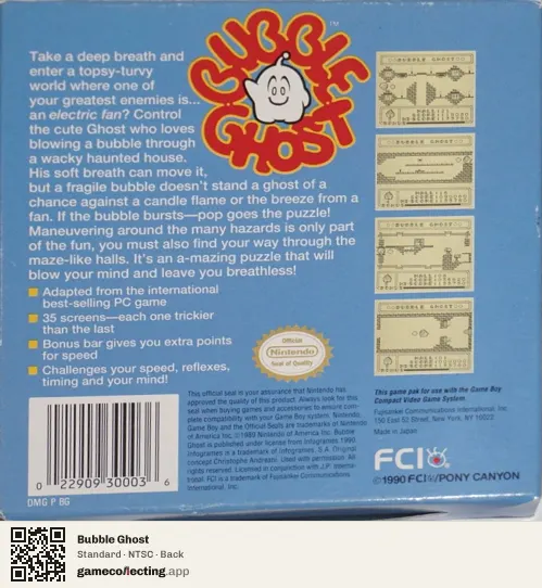 Bubble Ghost Game Boy, NTSC box back