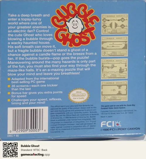 Bubble Ghost Game Boy, NTSC box back
