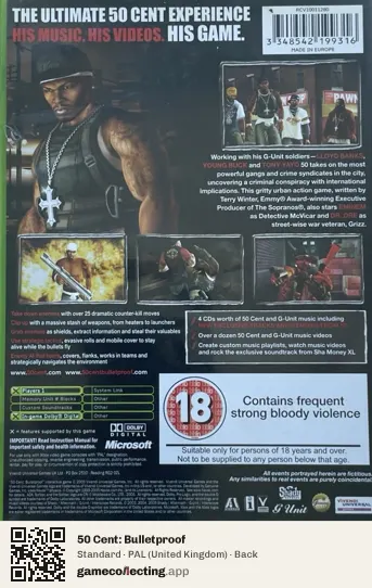 50 Cent: Bulletproof Xbox, United Kingdom box back