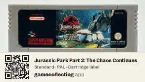 Jurassic Park Part 2: The Chaos Continues Super Nintendo Entertainment System, PAL cartridge label
