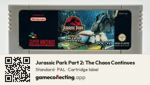 Jurassic Park Part 2: The Chaos Continues Super Nintendo Entertainment System, PAL cartridge label