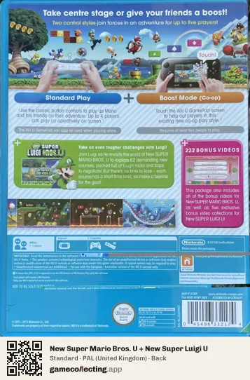 New Super Mario Bros. U + New Super Luigi U Nintendo Wii U, United Kingdom box back