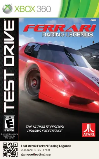 Test Drive: Ferrari Racing Legends Xbox 360, NTSC box front