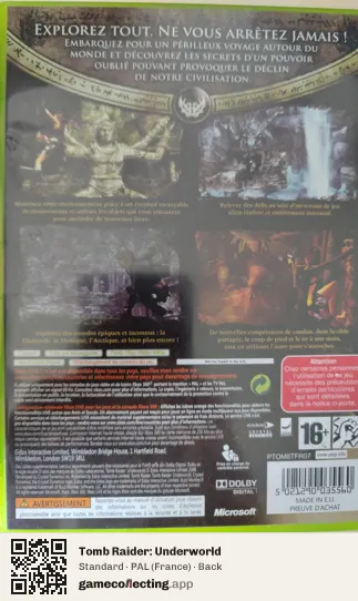 Tomb Raider: Underworld Xbox 360, France box back