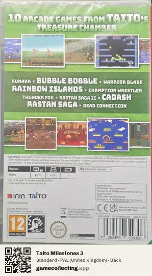 Taito Milestones 3 Nintendo Switch, United Kingdom box back