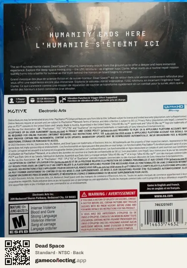 Dead Space PlayStation 5, NTSC box back
