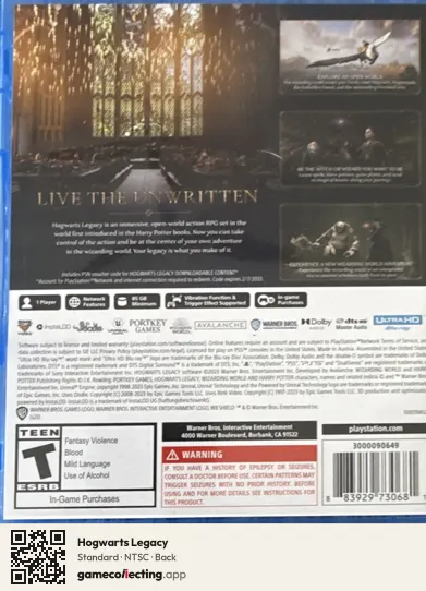 Hogwarts Legacy PlayStation 5, NTSC box back