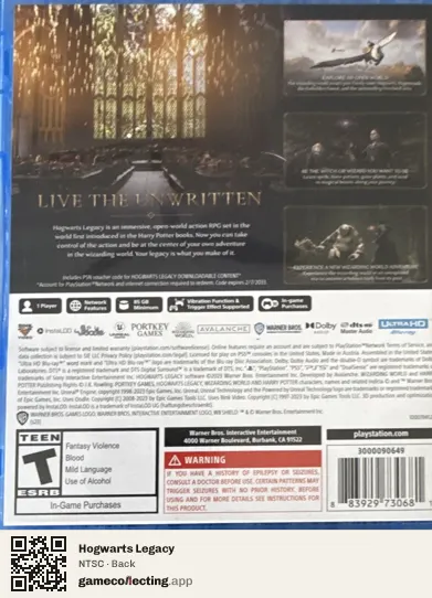Hogwarts Legacy PlayStation 5, NTSC box back