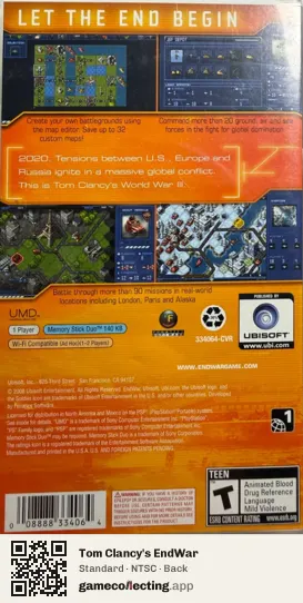 Tom Clancy's EndWar PlayStation Portable, NTSC box back