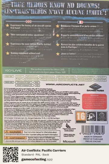 Air Conflicts: Pacific Carriers Xbox 360, PAL box back