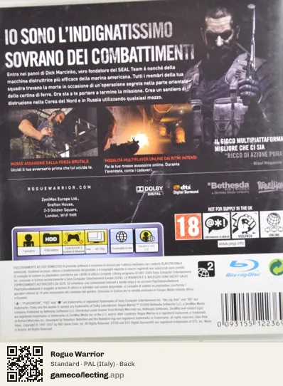 Rogue Warrior PlayStation 3, Italy box back