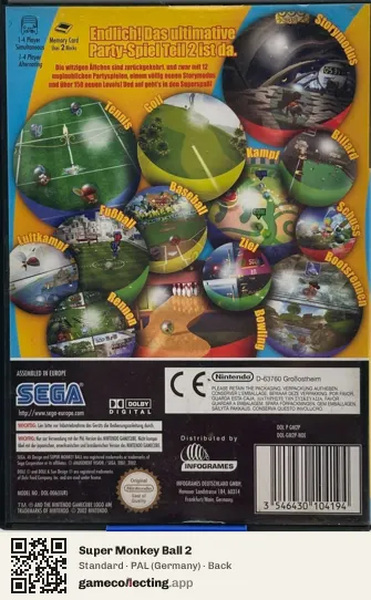 Super Monkey Ball 2 Nintendo GameCube, Germany box back