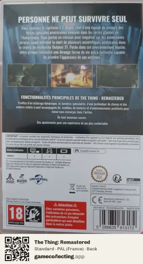 The Thing: Remastered Nintendo Switch, France box back