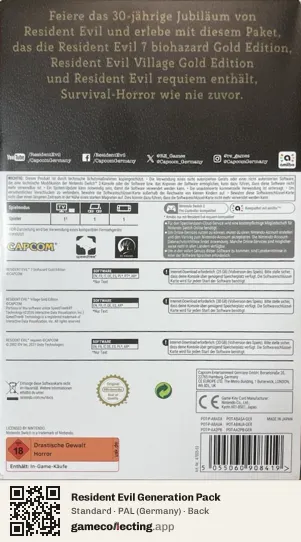 Resident Evil Generation Pack Nintendo Switch 2, Germany box back