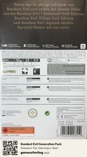 Resident Evil Generation Pack Nintendo Switch 2, Germany box back