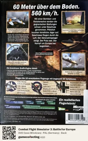 Combat Flight Simulator 3: Battle for Europe Computer, Germany box back