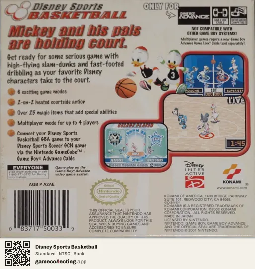 Disney Sports Basketball Game Boy Advance, NTSC box back