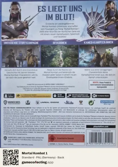 Mortal Kombat 1 PlayStation 5, Germany box back