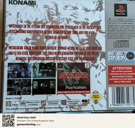 Metal Gear Solid PlayStation, United Kingdom box back