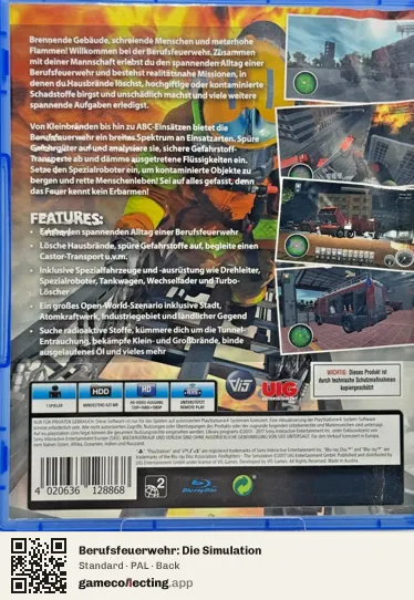 Berufsfeuerwehr: Die Simulation PlayStation 4, PAL box back
