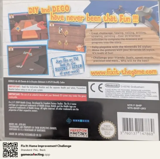 Fix It: Home Improvement Challenge Nintendo DS, PAL box back
