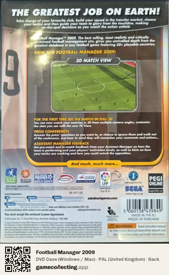 Football Manager 2009 Computer, United Kingdom box back
