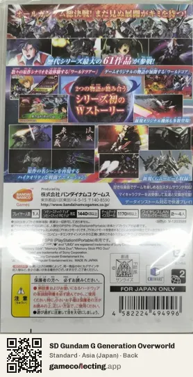 SD Gundam G Generation Overworld PlayStation Portable, Japan box back