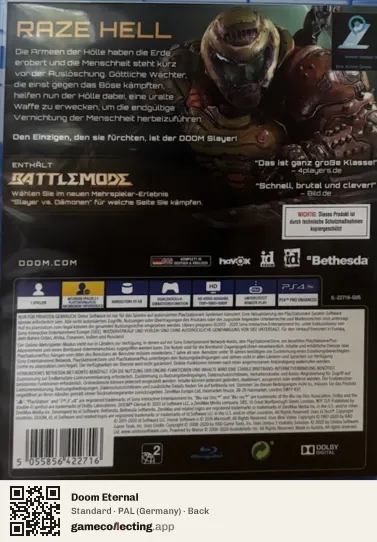 Doom Eternal PlayStation 4, Germany box back
