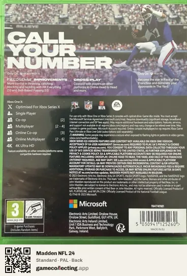 Madden NFL 24 Xbox Series X, PAL box back