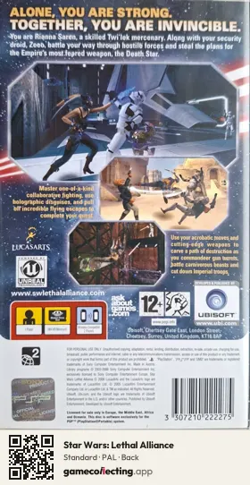 Star Wars: Lethal Alliance PlayStation Portable, PAL box back