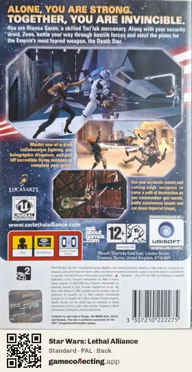 Star Wars: Lethal Alliance PlayStation Portable, PAL box back
