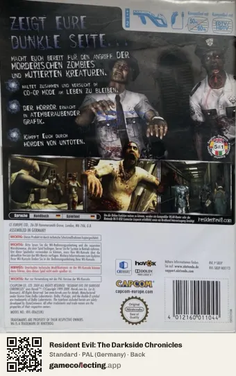 Resident Evil: The Darkside Chronicles Nintendo Wii, Germany box back