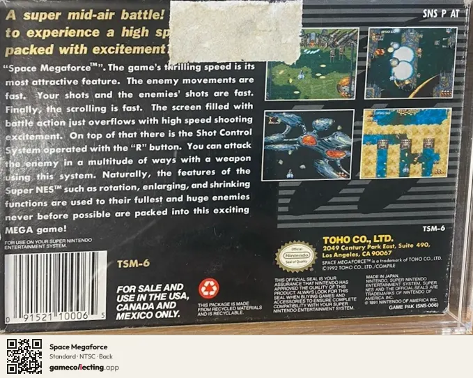 Space Megaforce Super Nintendo Entertainment System, NTSC box back
