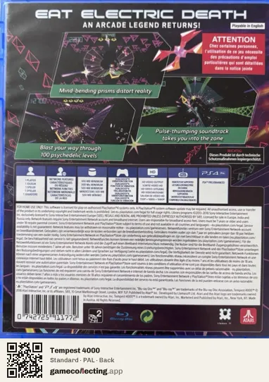 Tempest 4000 PlayStation 4, PAL box back