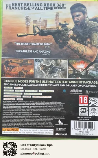 Call of Duty: Black Ops Xbox 360, PAL box back