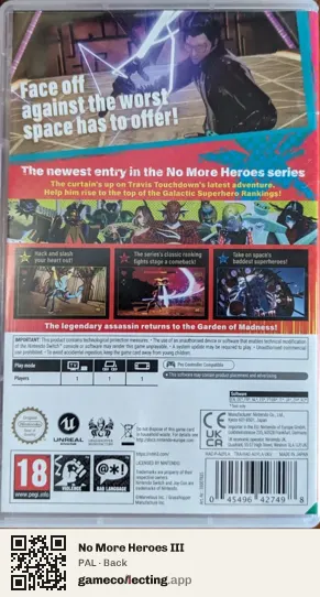 No More Heroes III Nintendo Switch, PAL box back